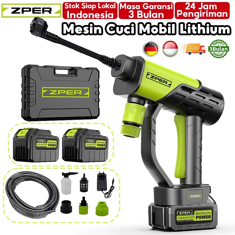 ZPER Alat Cuci Mobil Pistol Air Tekanan Tinggi Alat Portable Nirkabel Untuk Nyuci Mesin Cuci Lithium ZP005